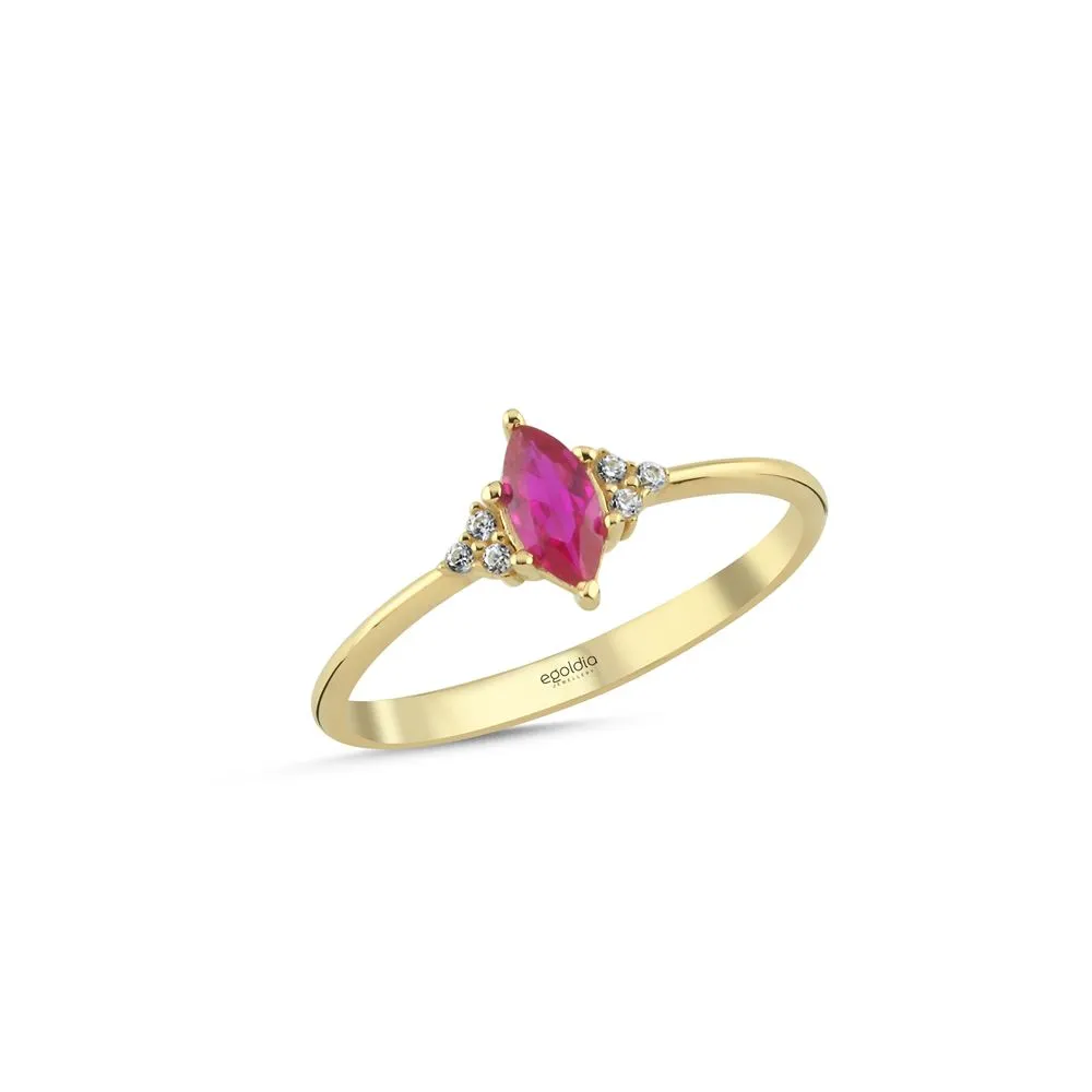 Oval Taşlı Pembe Yüzük