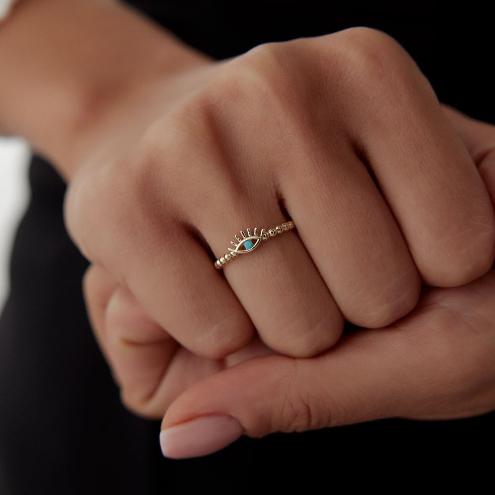 Göz Firuze Mineli Taşlı Burgu Yüzük