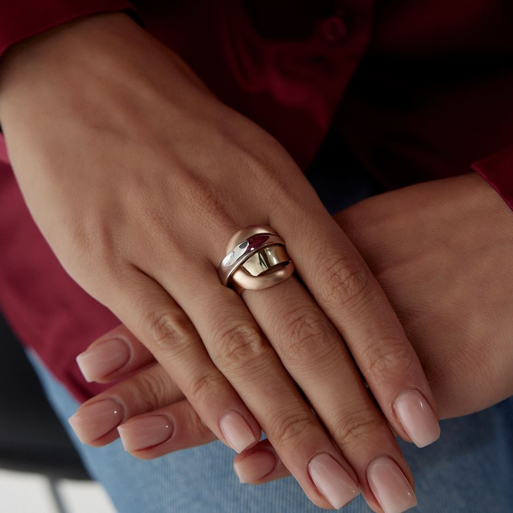 Üç Renk Oval Tasarım Yüzük