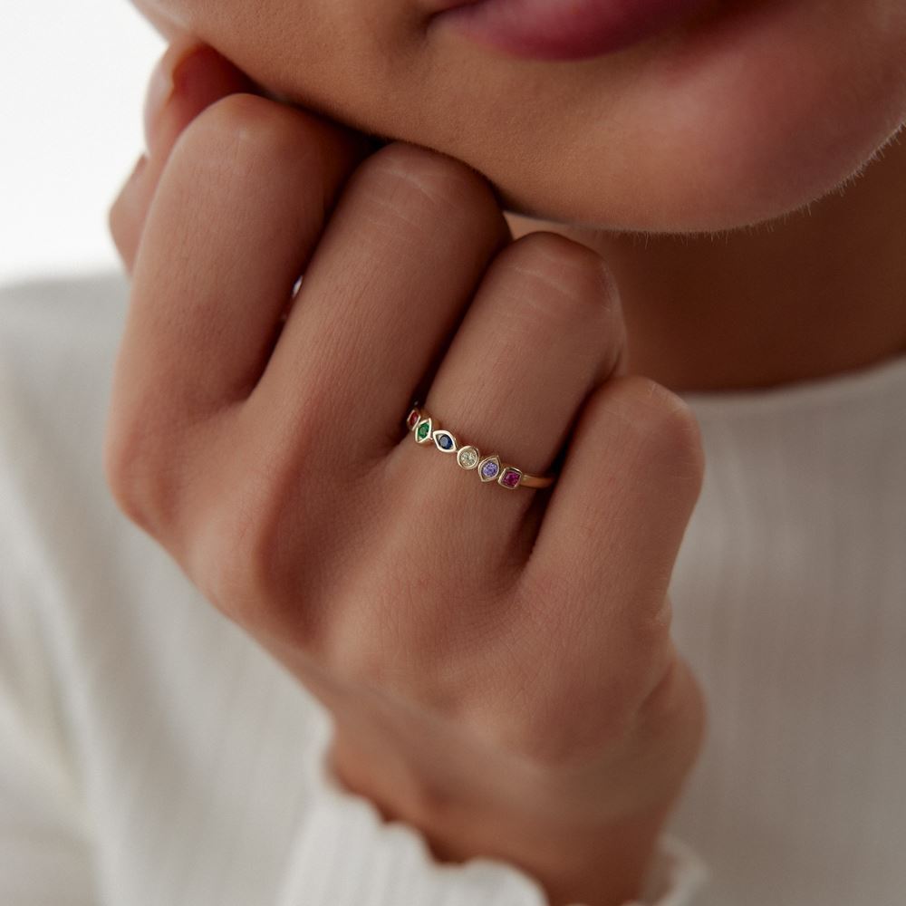 Renkli Taşlı Tasarım Yüzük