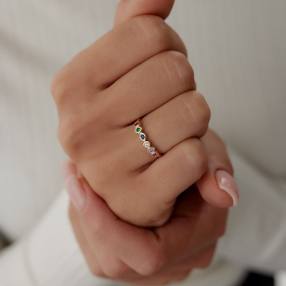 Renkli Taşlı Tasarım Yüzük