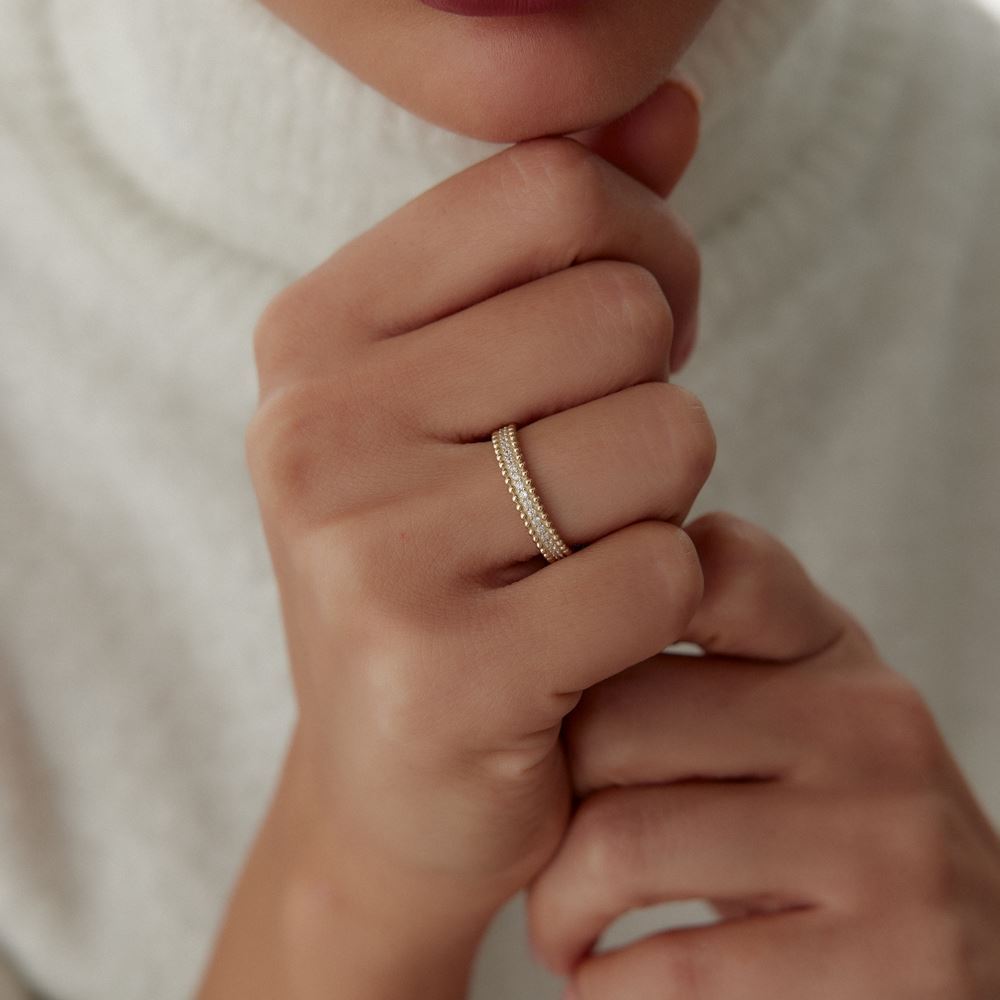 İki Sıra Nokta Tasarım Taşlı Yüzük