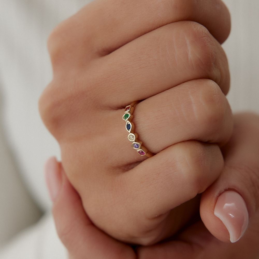 Renkli Taşlı Tasarım Yüzük