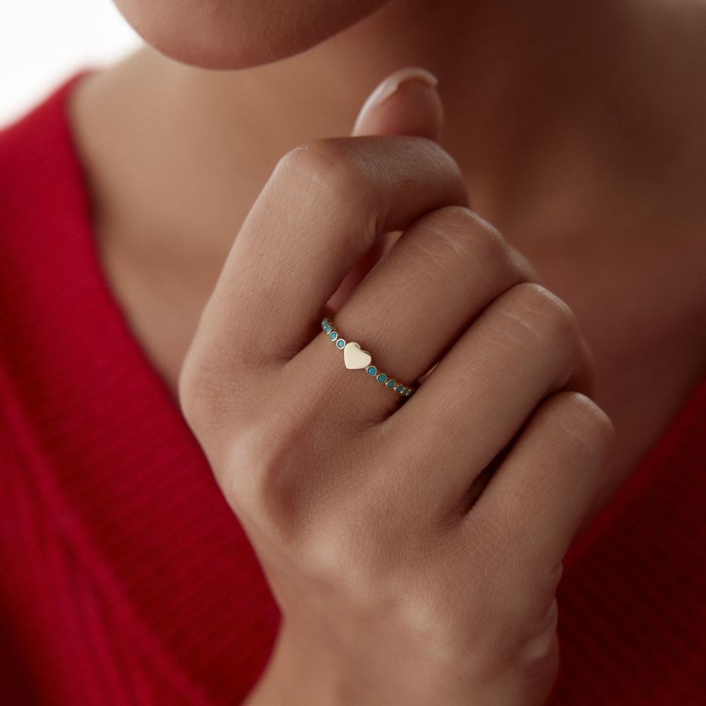 Kalp Turkuaz Tasarım Yüzük