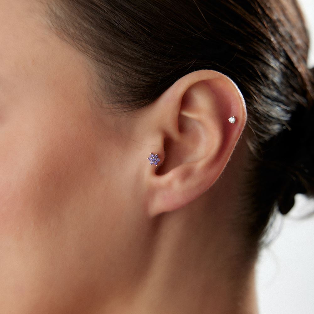 Mor Taşlı Papatya Piercing