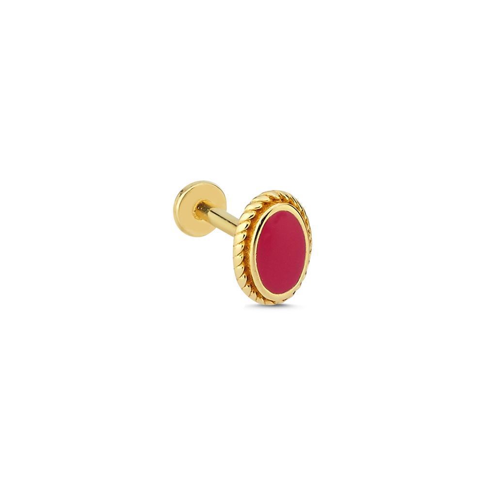 Kırmızı Mineli Oval Piercing