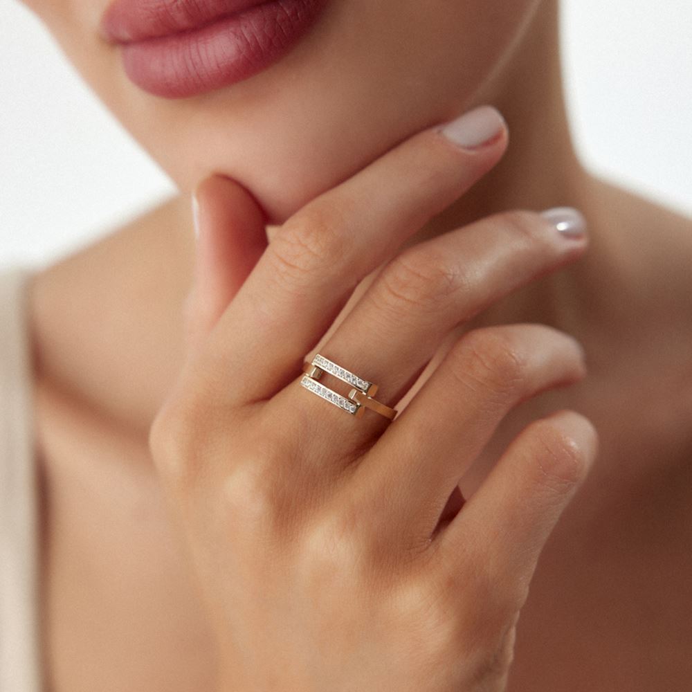 Kaburga İkili Taşlı Yüzük