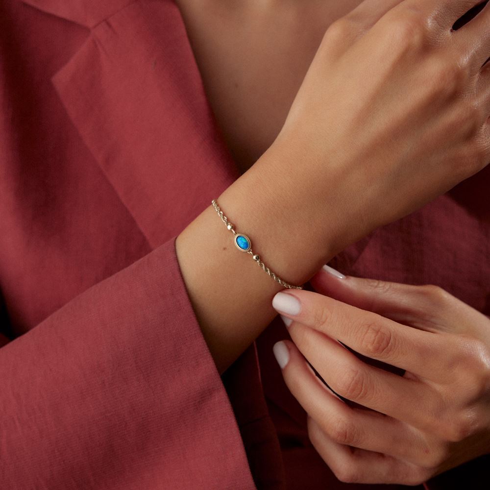 Simli Mavi Taşlı Halat Bileklik