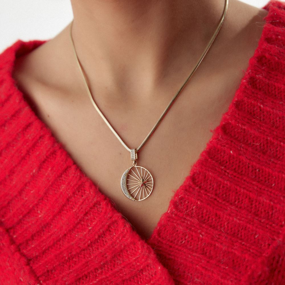 Ay Hilal Taşlı Kolye Ucu