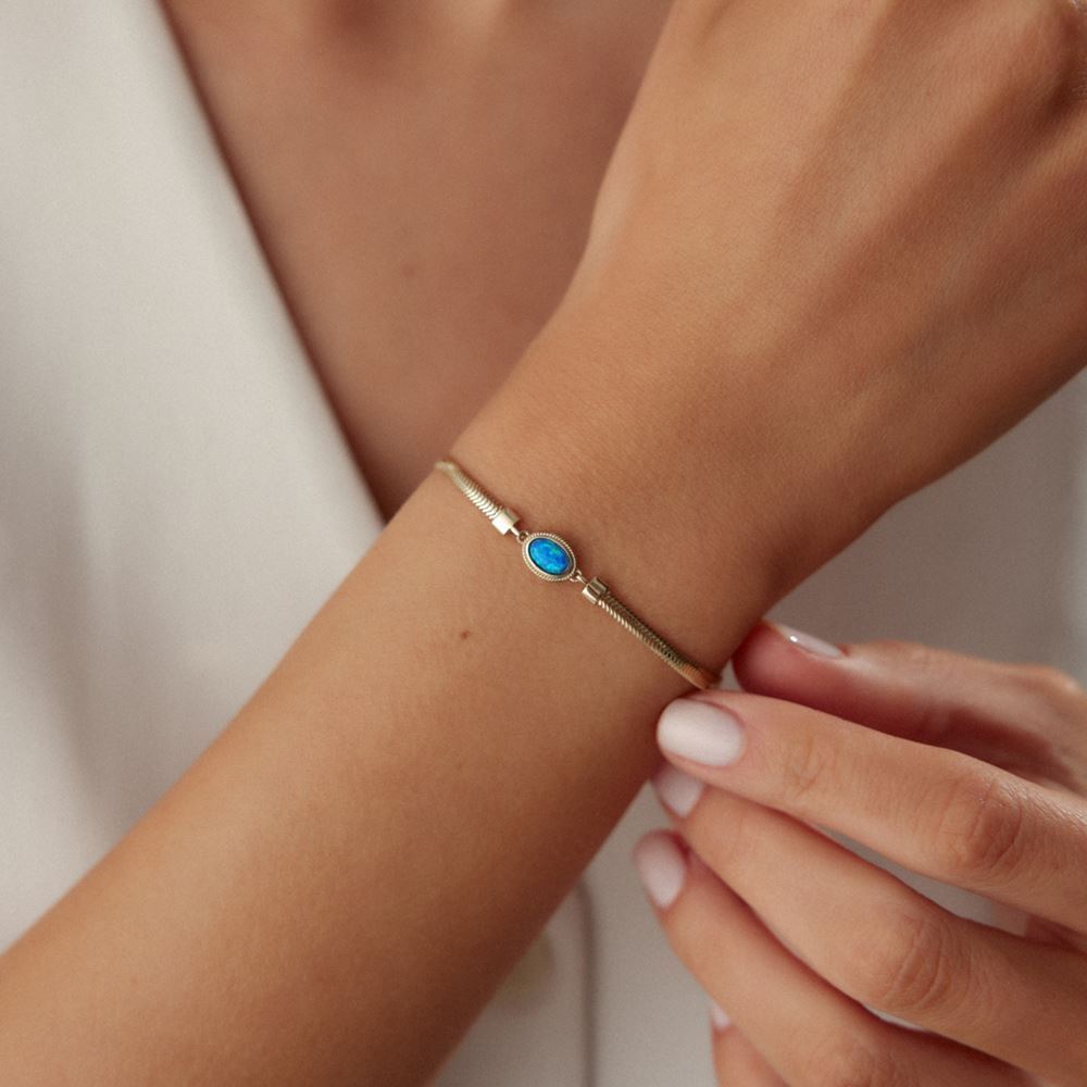 Simli Mavi Taşlı Balıksırtı Bileklik