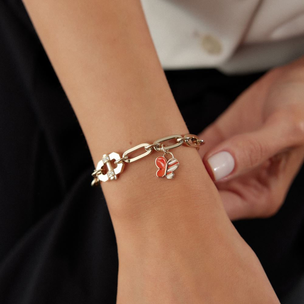 Kelebek Desenli Turuncu Mineli Bileklik