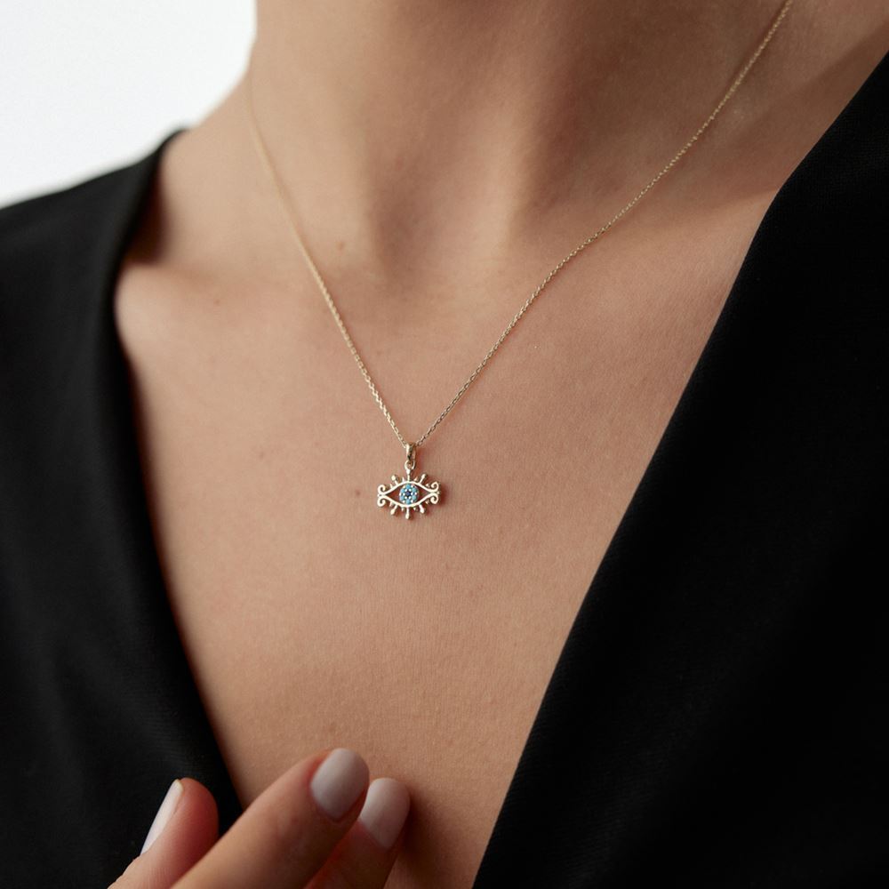 Göz Turkuaz Mineli Kolye