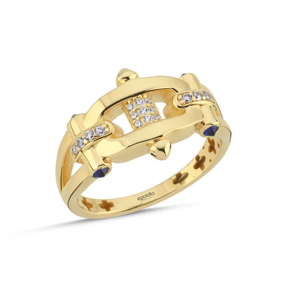 Çubuk Tasarım Mavi Taşlı Yüzük