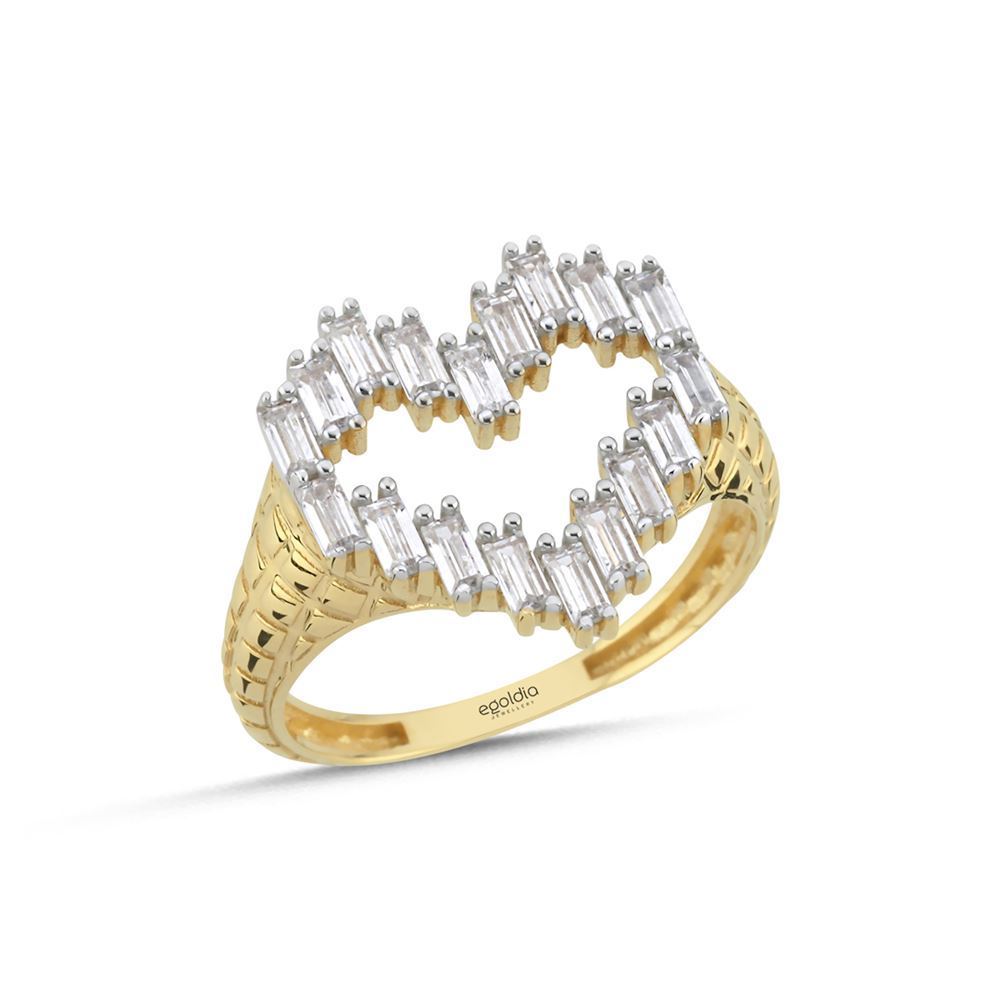 Kalp Tasarım Beyaz Baget Yüzük