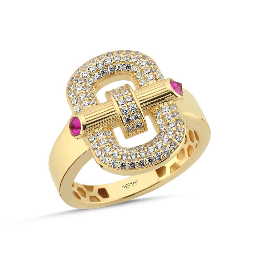 Toka Tasarım Pembe Taşlı Yüzük