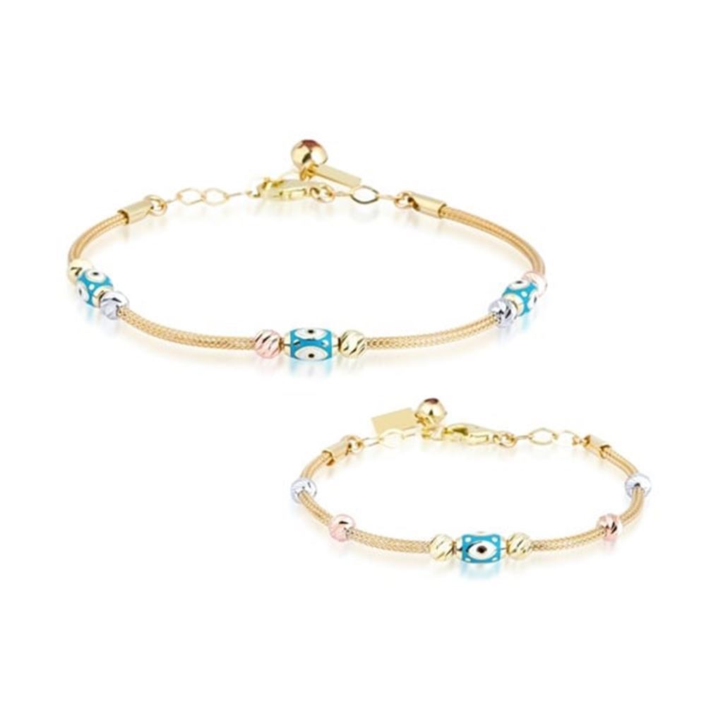 Anne Çocuk Nazar Boncuklu  İkili Set Altın Bileklik