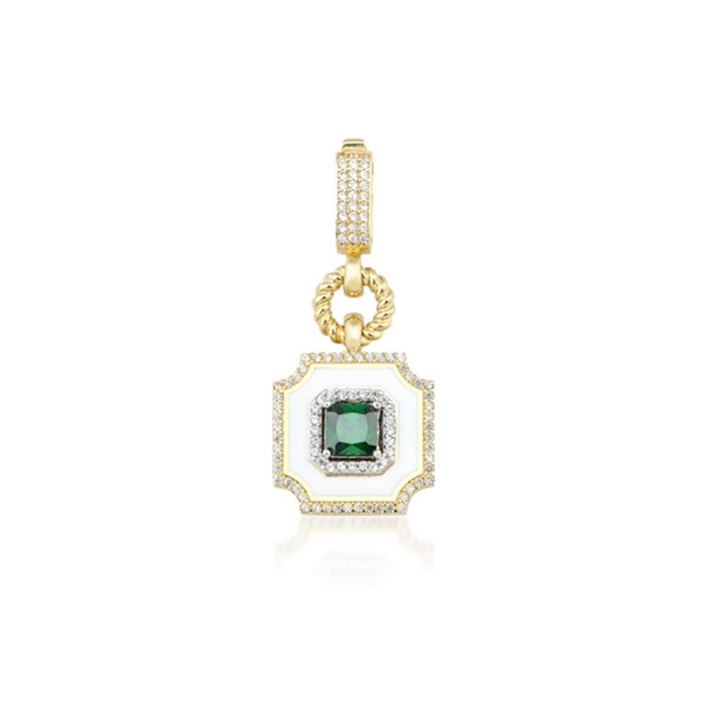 Beyaz Mineli Zümrüt Taşlı Kolye Ucu Charm