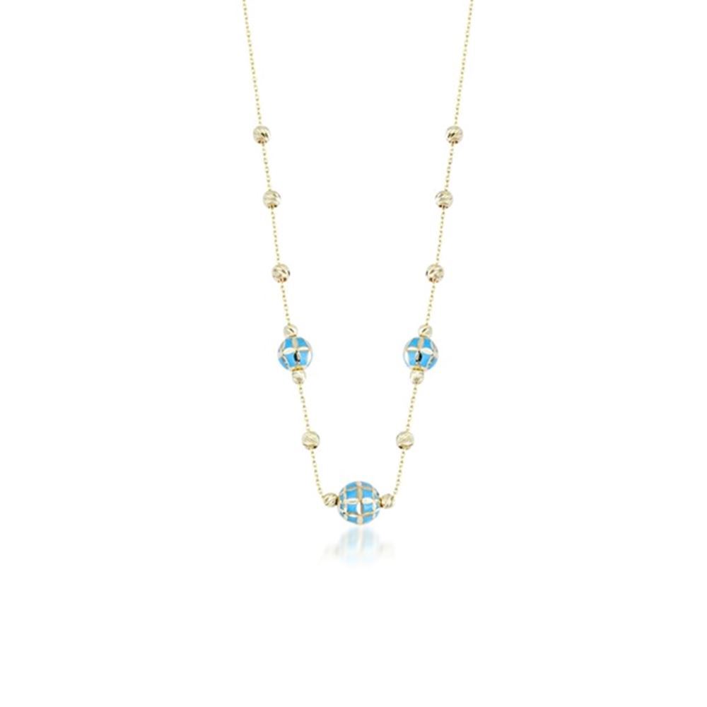 Mavi Üç Toplu Altın Trend Kolye