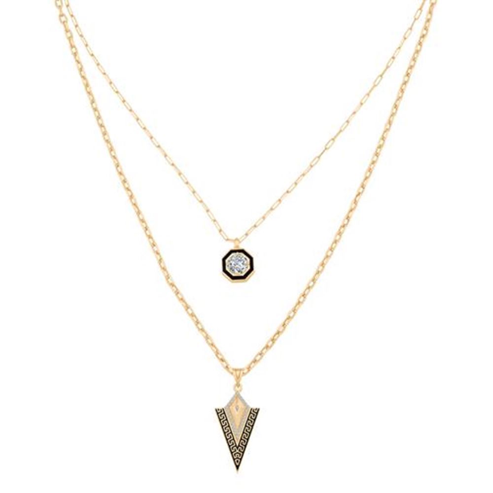 Çift Zincir Siyah Mineli Üçgen Kolye