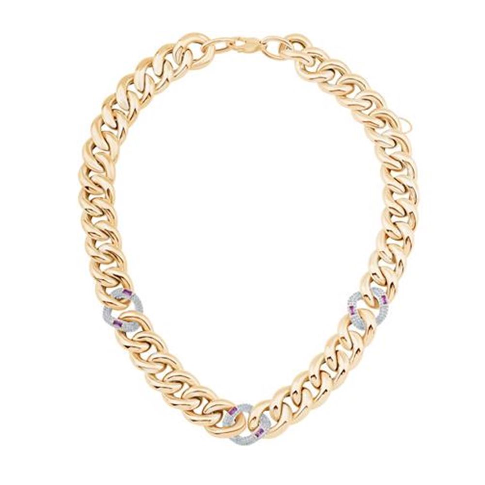 Burgulu Pembe Taşlı Zincir Kolye