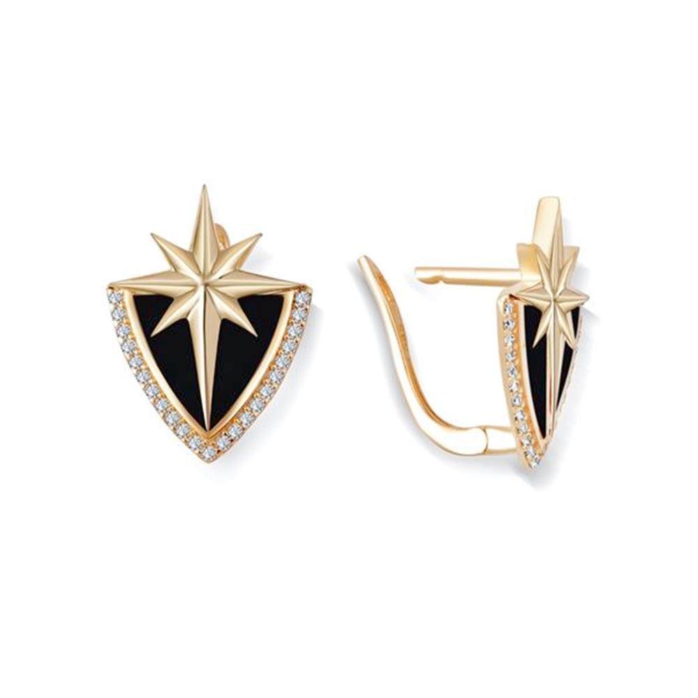 Siyah Mineli Kuzey Yıldızı Altın Küpe